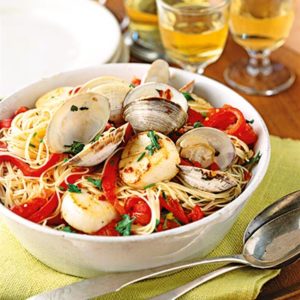 Angel Hair Pasta with Clams and Roasted Capsicum