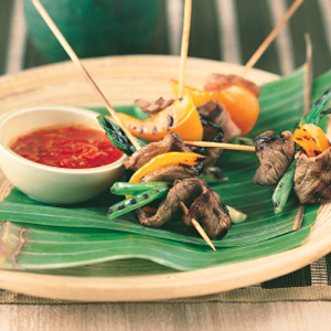 Beef skewers with ginger dipping sauce