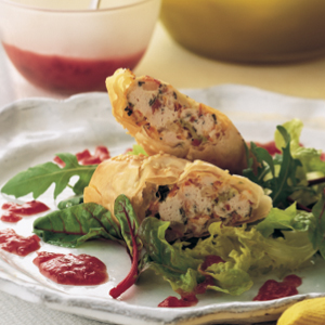 Chicken and vegetable filo rolls