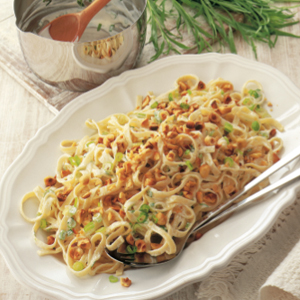 Creamy goat's cheese tagliatelle with hazelnuts
