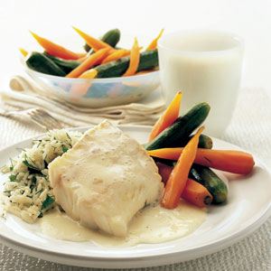 Fish in egg and lemon sauce
