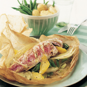 Fish parcels with orange