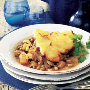 Hotpot with golden parsnips