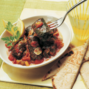 Lamb-stuffed vine leaves