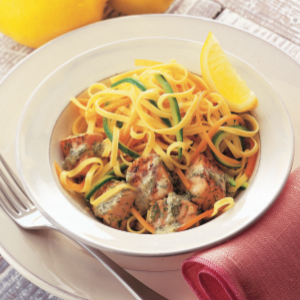 Linguine with pan-fried salmon