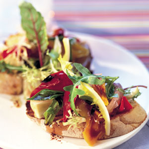 Mozzarella with capsicum on crostini