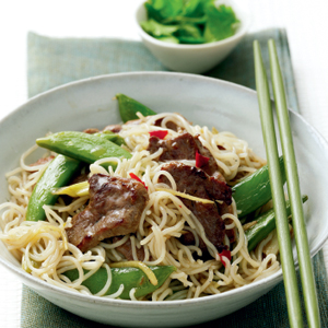 Noodles with plum and ginger duck