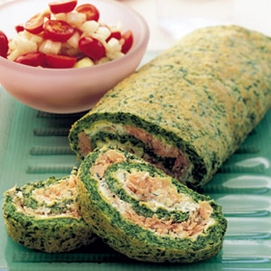 Spinach and smoked trout roulade
