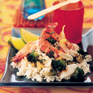 Thai coconut rice with seafood