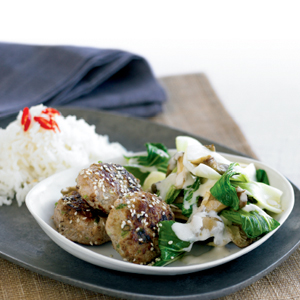 Thai pork patties with coconut greens