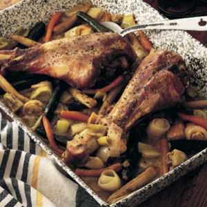 Turkey drumsticks braised with baby vegetables | Reader's Digest New Zealand