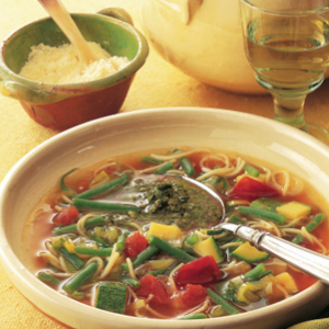 Vegetable soup with fragrant pesto