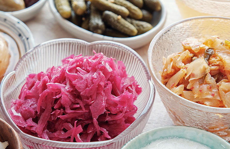 Sauerkraut and kimchi