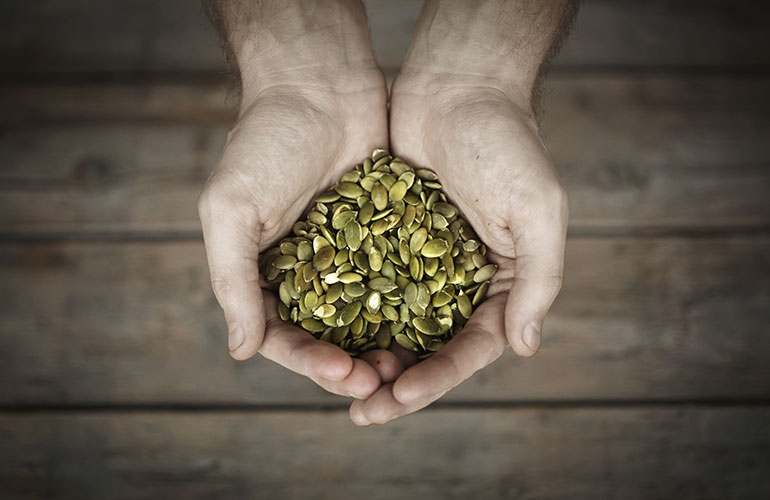 Pumpkin seeds (262 mg per 100g)