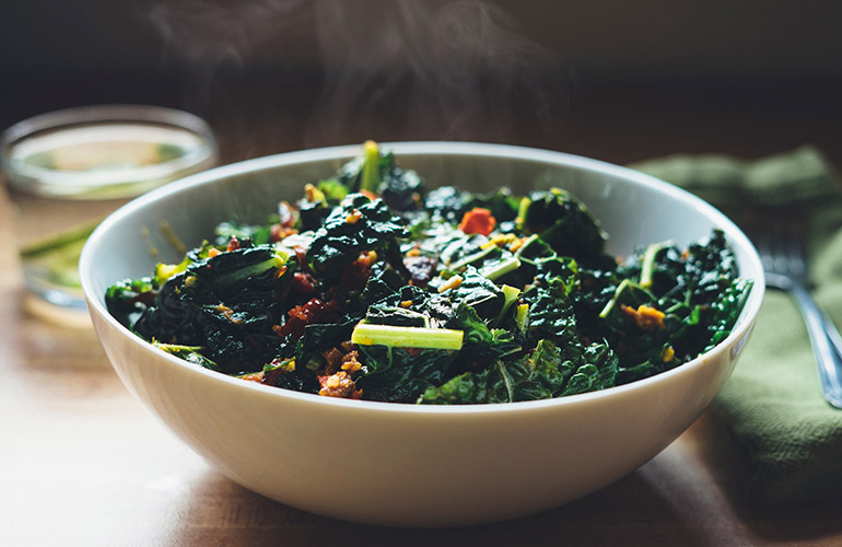 Cooking wilted leafy greens