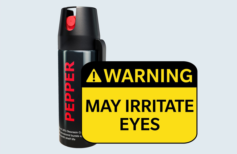 Warning label on a can of pepper spray: