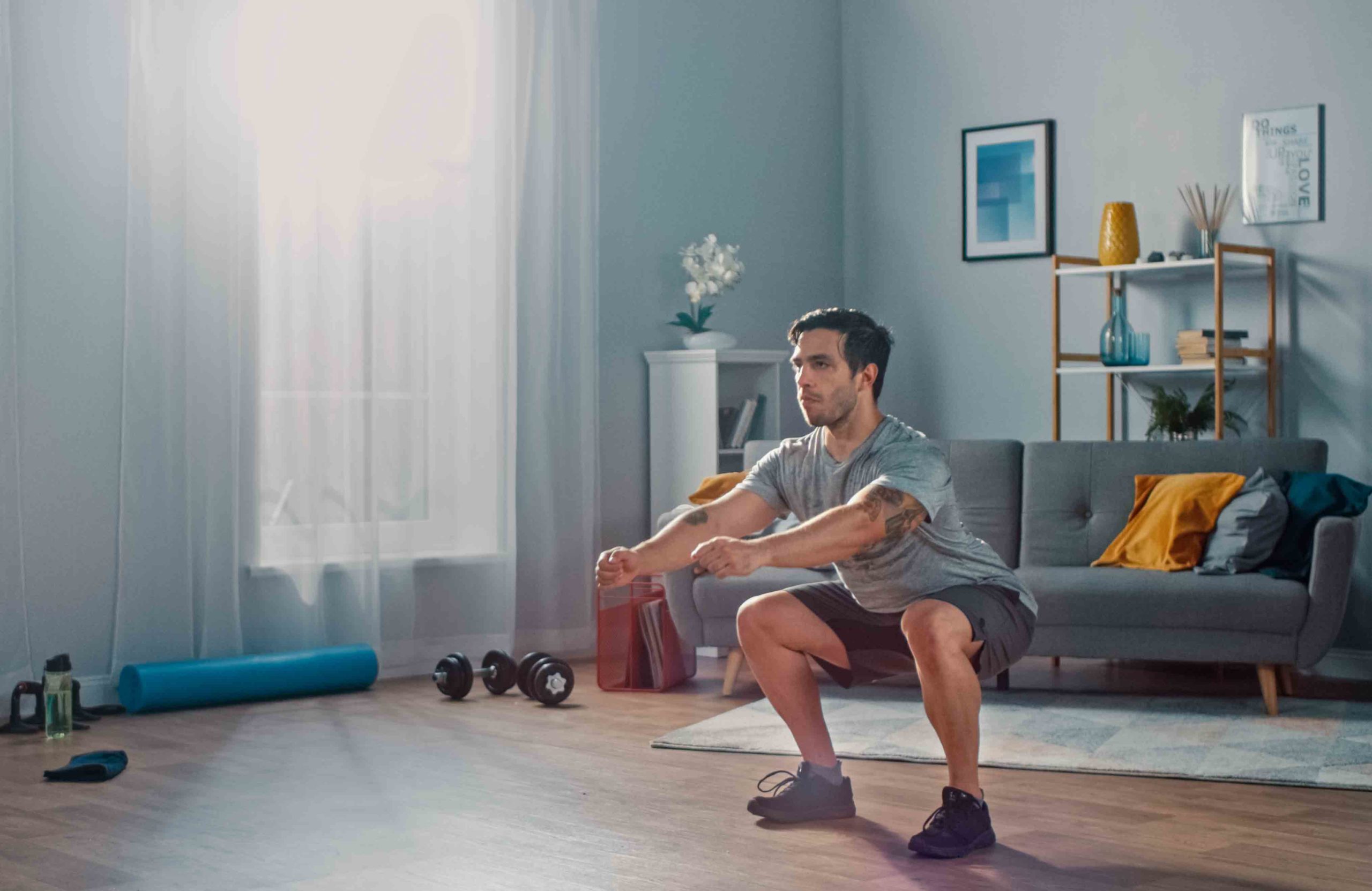 Your arms and chest fall forward when squatting