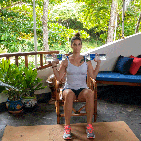 Seated water bottle shoulder press
