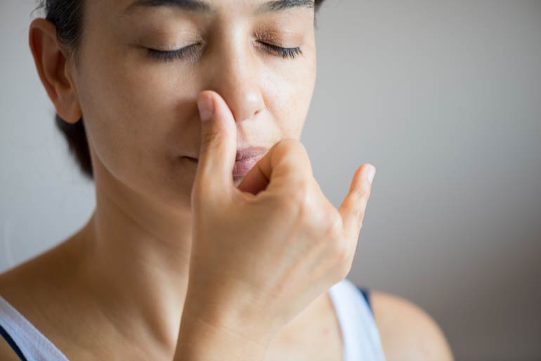 Inhale through your left nostril