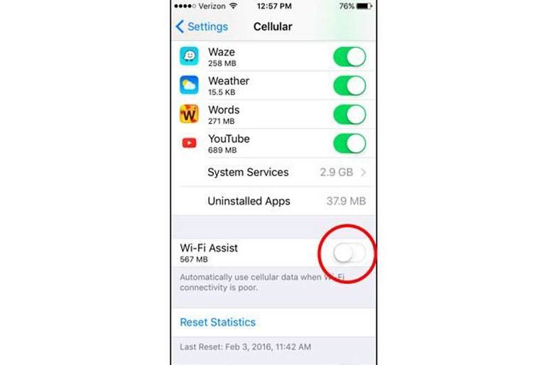 Turn off Wi-Fi assist
