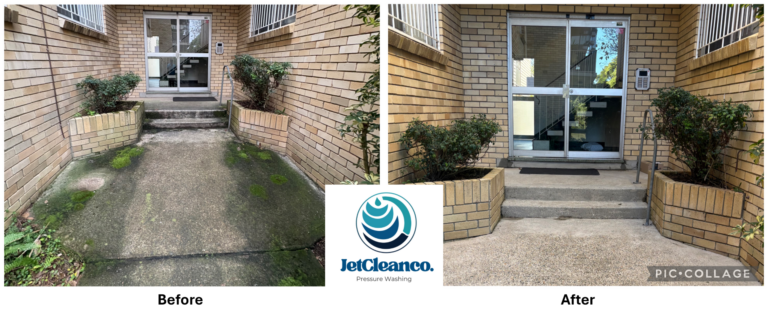 Before and after exterior concrete cleaning
